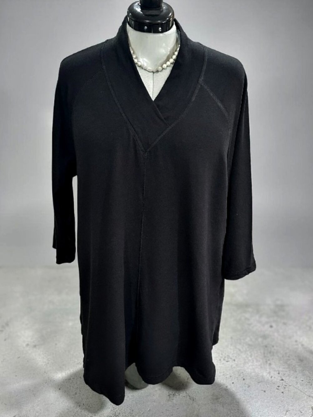 Pure Jill J Jill Affinity French Terry Tunic XL Black Pima Tencel Modal V Neck
